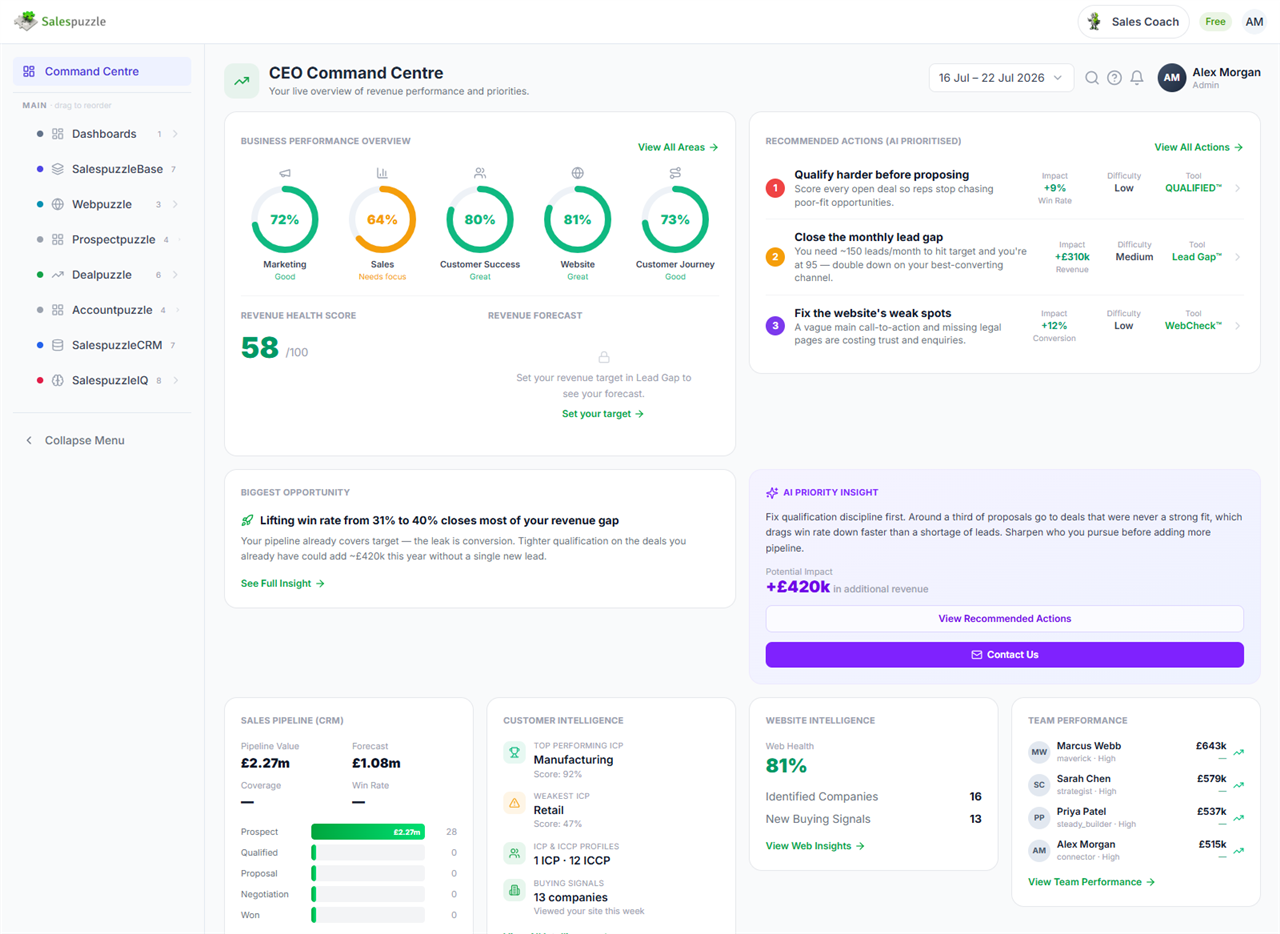 CEO Command Centre - the live Salespuzzle platform